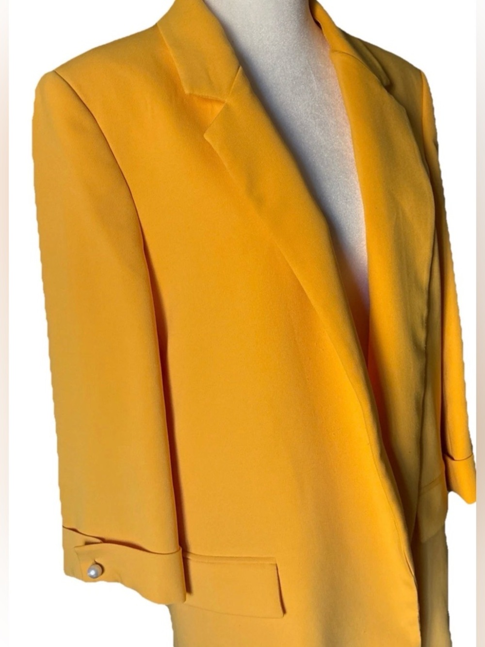 Zara Basic Long Line Blazer yellow Lapel Open Front Flap Pockets Lined Women's L